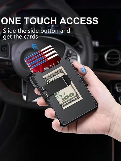 ⚡70K+ SOLD!-Wallet for Men - with Pop Up Aluminum Case Money Clip Slim Leather Slots Credit Card Holder RFID Blocking Bifold Minimalist Wallet